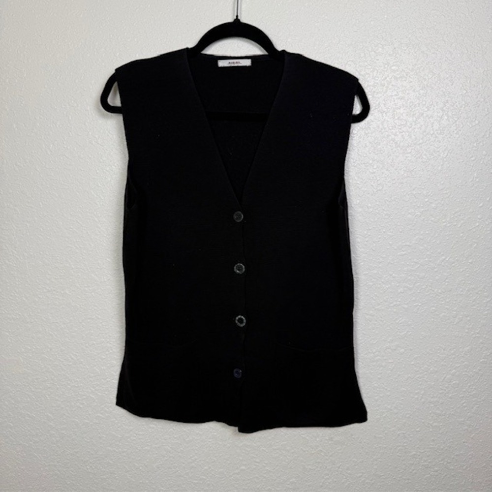 Rodier Vintage Knit Button Front Vest Sleeveless Cardigan Black Size Medium